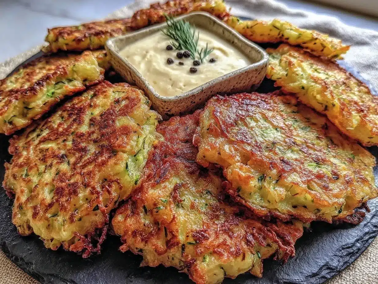 Knusprige Zucchini-Puffer: 1-Pfanne, 15 Min. 4 Knusprige Zucchini-Puffer preparation steps