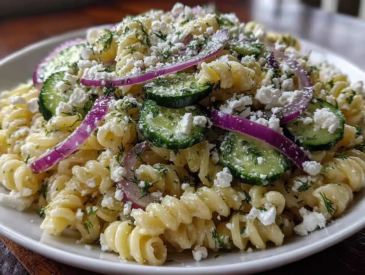 Budgetfreundlicher Nudelsalat mit Feta und Gurke: 10 Min. 4 Nudelsalat mit Feta und Gurke preparation steps